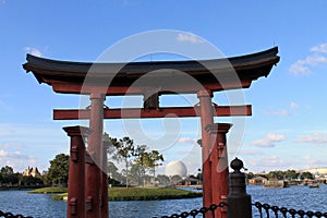 Torii Shinto gates at Japanese pavilion at Epcot photo