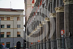 Torino/Italy, 17.03.2019: facade of Architecture building in historical center of Turin, Italy