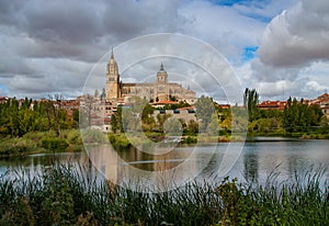 Tormes River,and Catedral de Salamanca, Salamanca, Spain photo