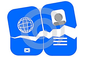Torn blue passport icon on white background