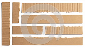 Torn Brown Cardboard Pieces on White Background