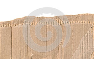 Torn cardboard. Paperboard paper ripped border, frame, edge. Corrugated torn cardboard empty background, realistic texture. Ragged