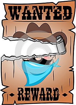Torn Cartoon Wanted Poster with Bandit Face