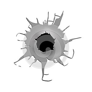 A torn circular hole, perhaps a bullet hole from a gunshot