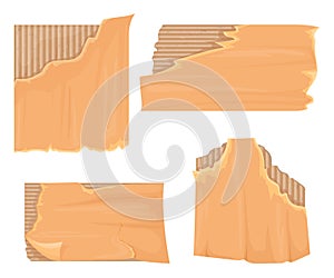 Torn corrugated cardboard. Ripped edges cardboards background texture carton box material, rip gift packaging isolated