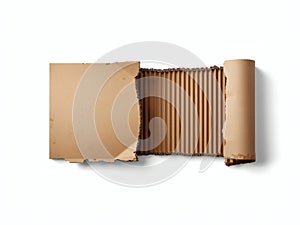 Torn Corrugated Cardboard Texture on White
