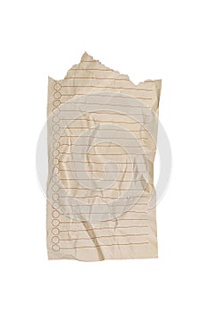 Torn Crumpled Lined Paper with Red Line on White Background for Study