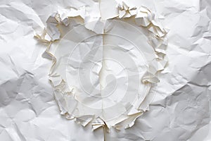 Torn crumpled paper heart shape