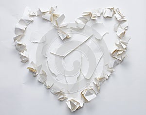 Torn crumpled paper heart shape
