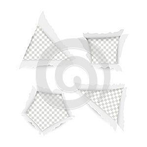 Torn Curves And Gaps on Paper Sheets, White Canvas Ragged And Peeled, Featuring Chaotic Symphony Of Torn Elements photo