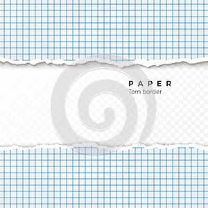 Torn Edge of Squared Paper. Torn Piece of Squared Paper from Notebook. Blank Page Isolated on Transparent Background. Vector