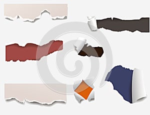 Torn edges paper hole lacerated ragged edge and crack realistic 3d style vector illustration concept grunge page