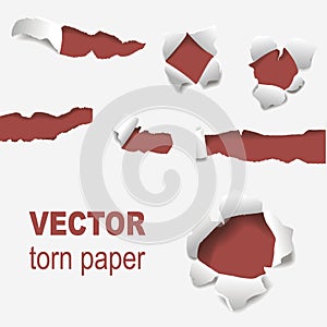 Torn edges paper hole lacerated ragged edge and crack realistic 3d style vector illustration concept grunge page