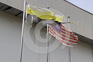 Torn And Faded Flags Fluttering In The Wind