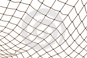 Torn Football or tennis net. Rope mesh on a white background close-up