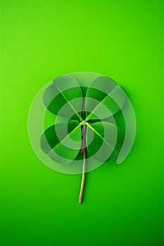 Torn four-leaf clover on isolated light green background. Green four-leaf clover symbol of St. Patrick\'