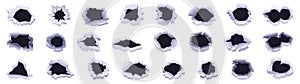 Torn hole icons set cartoon vector. Ragged round