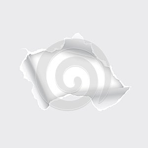 Torn hole in paper on white background. Vector illustration