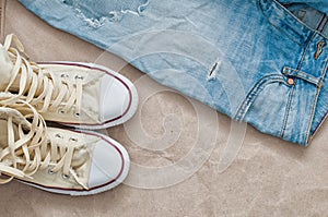 Torn jeans and shoes