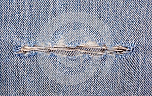 The torn old blue jeans texture