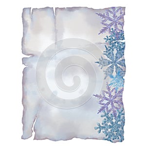 Torn Page with Vintage Textures Decorated with Snowflakes Band.