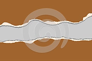 Torn paper background with ripped edges and shadow. Brown backdrop with space for text. Vector.