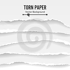 Torn Paper Blank Vector. Collection Of White Torn Paper. Ripped Edges With Shadow.