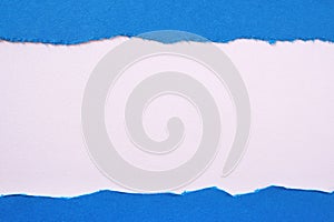 Torn paper blue strip untidy edge white frame background