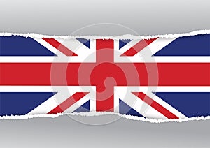 Torn paper design on Union Jack flag background