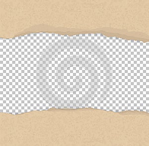 Torn paper edges for background. Ripped brown paper texture on transparent background.