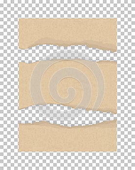 Torn paper edges for background. Ripped brown paper texture on transparent background.