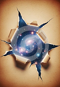 A torn paper effect creates the appearance of a jagged hole