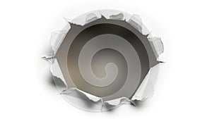 Torn paper hole with white background and shadow effect