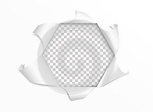 Torn paper realistic. Hexagonal frame. Vector