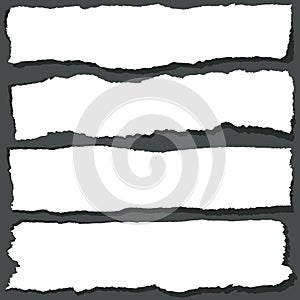 Torn paper ribbons with jagged edges. Abstract grange paper sheets vector set