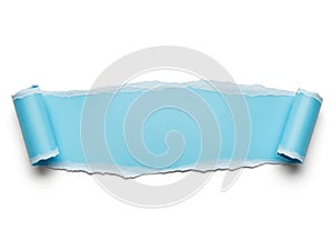 Torn paper scroll with light blue tint