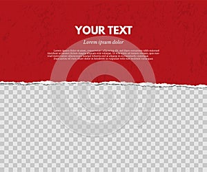 Torn paper with shadow on grunge red and transparent background. Vector design template.