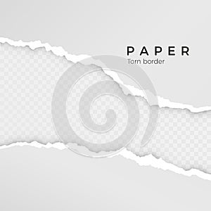 Torn paper sheet. Torn paper edge. Paper texture. Rough broken border of paper stripe. Vector illustration