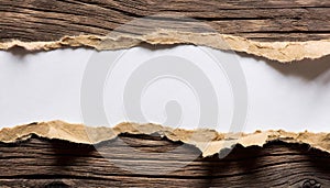 Torn paper with space for your message on old wood background.