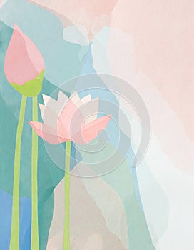 Torn paper style sacred lotus flowers abstract background