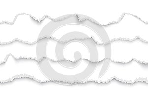 Torn paper white set. Horizontal rip edge strips. Ripped paper vector realistic illustration