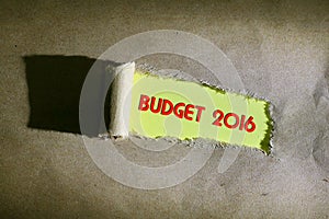 Torn paper with word BUDGET 2016