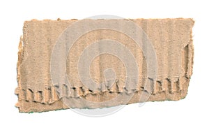 Torn piece of cardboard, background for banner. Blank paper piece message, reminder, sign, tag, label, ad. Corrugated ripped