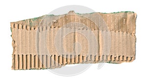 Torn piece of cardboard, background for banner. Blank paper piece message, reminder, sign, tag, label, ad. Corrugated ripped