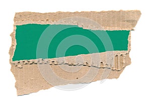 Torn piece of cardboard, background for banner. Blank paper piece message, reminder, sign, tag, label. Corrugated ripped cardboard