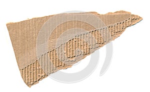 Torn piece of cardboard. Blank paper piece for message, reminder, sign, tag, label. Corrugated ripped cardboard empty background