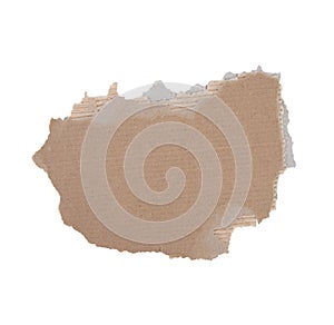 Torn piece of cardboard on white background.