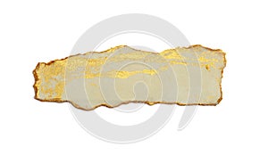 Torn piece of edge paper on white background. Gold and bronze color marble texture