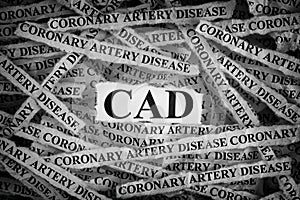 Torn pieces of paper with the word CAD Coronary Artery Disease