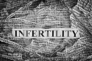 Torn pieces of paper with the word Infertility